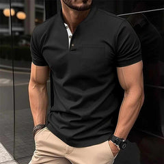 Black Ben Collar Pocket Style Summer Tshirt MSDTS-05