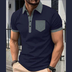 Navy-Blue Collar Style Contrast Pocket Designer Summer Tshirt MSDTS-07