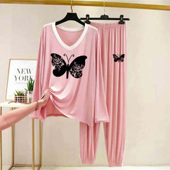 Contrast Neck-Style Big-Printed 2-Pcs Lounge And Night Wear Suit. WLW-10