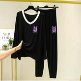 Contrast Neck-Style Logo-Printed 2-Pcs Lounge And Night Wear Suit. WLW-10
