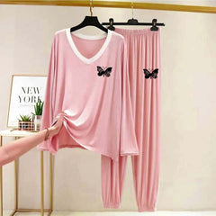 Contrast Neck-Style Logo-Printed 2-Pcs Lounge And Night Wear Suit. WLW-10