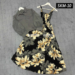 Short Koti & Printed Smoky Maxi Style Western 2-Pcs Stiched Suit. SKM-10