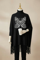 Butterfly Printed Bat-Wing Style Viscose Poncho.