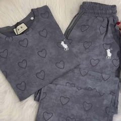 Heart Textured Horse Logo Printed Style Western 2-Pcs Summer Tracksuit For Her. WSTS-08