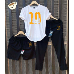White Messi-10 Bundle Of 3 Dry-Fit Premium Quality Summer Suit.