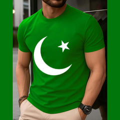 Green CT Big Printed R-Neck Hlaf Sleeve Azadi Tshirt.