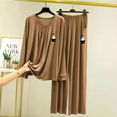 Neck Geadar-Style Logo-Printed 2-Pcs Lounge And Night Wear Suit. WLW-14