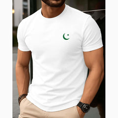 White CT Logo Printed R-Neck Half Sleeve Azadi Tshirt.