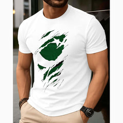 White 3D Flag Printed R-Neck Half Sleeve Azadi Tshirt.