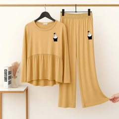 Peplum-Style Logo-Printed 2-Pcs Lounge And Night Wear Suit. WLW-11