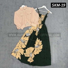 Short Koti & Printed Smoky Maxi Style Western 2-Pcs Stiched Suit. SKM-19