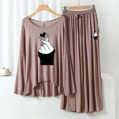 Plazo-Style Big-Printed 2-Pcs Lounge And Night Wear Suit. WLW-08