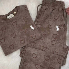 Heart Textured Horse Logo Printed Style Western 2-Pcs Summer Tracksuit For Her. WSTS-08