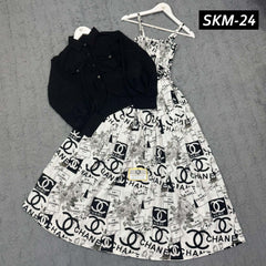 Short Koti & Printed Smoky Maxi Style Western 2-Pcs Stiched Suit. SKM-24