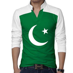 Green Body Laiso Collar CT Big Printed Full Sleeve Azadi Tshirt.