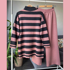 High Neck Stripe Printed Premium Quality Winter 2-Pcs Tracksuit For Her. WWTS-05