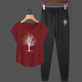 Tree Cap-Sleeves Printed 2-Pcs Summer Suit For Her