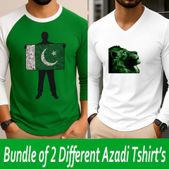 Bundle Of 2 Different Style Full-Sleeve Printed Azadi Tshirt. D-38 & D-48