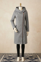 Leather Pocket Style Side Zip Long Winter Hoodie.