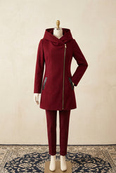Leather Pocket Style Side Zip Long Winter Hoodie.