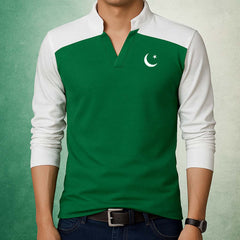 Green Body Laiso Collar CT Logo Printed Full Sleeve Azadi Tshirt. D-39
