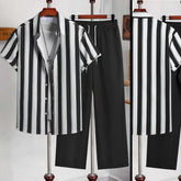Stripe Printed Shirt Style Dry-Fit 2-Pcs Summer Suit. MS3D-51