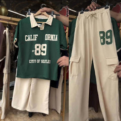 Cali-89 Collar Cargo Style Western 2-Pcs Summer Tracksuit For Her. WSTS-05