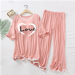 Womens Pink Printed 2Pcs Loungewear