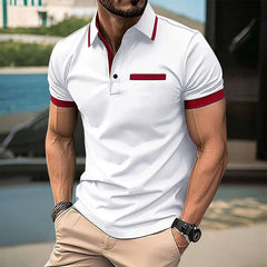 White Collar Style Contrast Placket Designer Summer Tshirt MSDTS-11