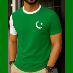 Green Contrast Style CT Logo Printed R-Neck Half Sleeve Azadi Tshirt. D-49