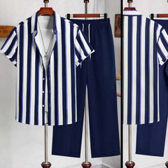 Stripe Printed Shirt Style Dry-Fit 2-Pcs Summer Suit. MS3D-51