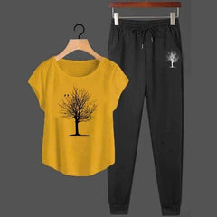 Tree Cap-Sleeves Printed 2-Pcs Summer Suit For Her