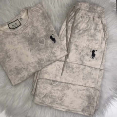 Heart Textured Horse Logo Printed Style Western 2-Pcs Summer Tracksuit For Her. WSTS-08