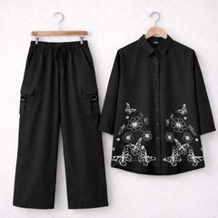 Cotton Embroidered Western Shirt & Cargo Style 2-Pcs Stiched Co-Ord Set. KC-02