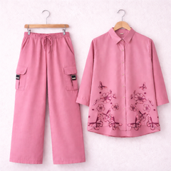 Cotton Embroidered Western Shirt & Cargo Style 2-Pcs Stiched Co-Ord Set. KC-02