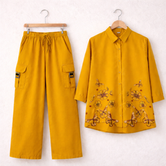 Cotton Embroidered Western Shirt & Cargo Style 2-Pcs Stiched Co-Ord Set. KC-02