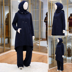 High-Low Pull-Over Pocket Hooded Style 2-Pcs Winter Suit. WWTS-53