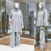 High-Low Pull-Over Pocket Hooded Style 2-Pcs Winter Suit. WWTS-53