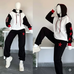 TH Contrast Hoodie Style Premium Quality Winter 2-Pcs Tracksuit For Her. WWTS-50