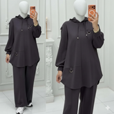 High-Low Round-Hem Patch Hooded Style 2-Pcs Winter Suit. WWTS-58