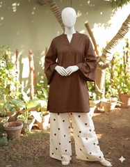 Heart Printed Flapper With V-Neck Short Style Shirt 2-Pcs Stitch Suit.