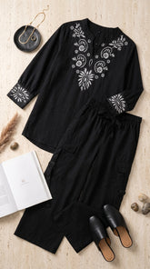 Cotton Embroidered Western Shirt & Cargo Style 2-Pcs Stiched Co-Ord Set. KC-05