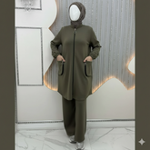 Zipper Pocket's Jacket Style Premium Quality Winter 2-Pcs Tracksuit For Her. WWTS-56