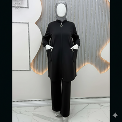 Zipper Pocket's Jacket Style Premium Quality Winter 2-Pcs Tracksuit For Her. WWTS-56
