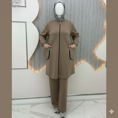 Zipper Pocket's Jacket Style Premium Quality Winter 2-Pcs Tracksuit For Her. WWTS-56