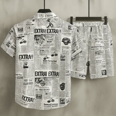 All-Over 3D News-Paper Printed Premium Quality Dry-Fit 2-Pcs Summer Suit. MS3D-14