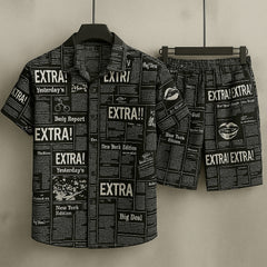 All-Over News-Paper 3D Printed Premium Quality Dry-Fit 2-Pcs Summer Suit. MS3D-15