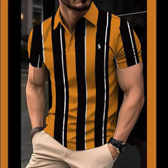 Dry-Fit 3D Stripe Printed Style Half-Sleeve Polo Summer Tshirt. MS3DP-111