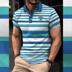 Dry-Fit 3D Stripe Printed Style Half-Sleeve Polo Summer Tshirt. MS3DP-16