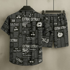 All-Over News-Paper 3D Printed Premium Quality Dry-Fit 2-Pcs Summer Suit. MS3D-15